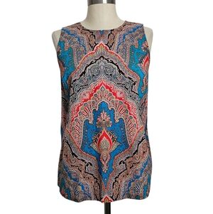 J.CREW Vibrant Blue Multicolor Paisley Sleeveless Back Ribbon Tie Top | SZ S